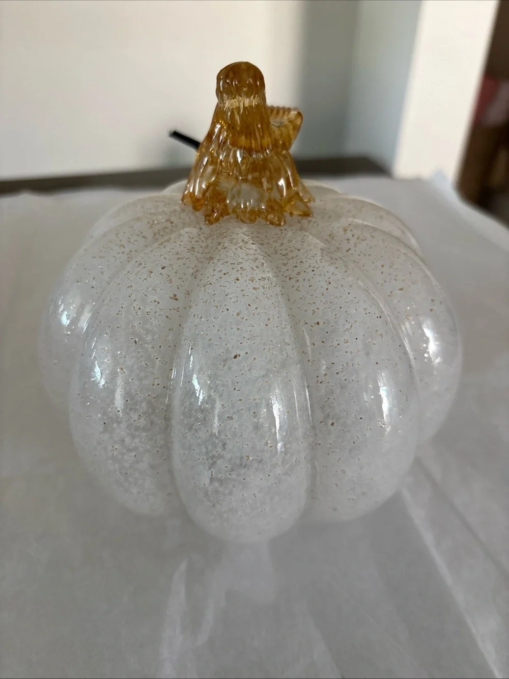 Handblown Glass White with Gold colored Pumpkin